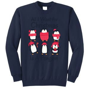 All I Want For Christmas Is A Penguin Xmas Funny Animal Cool Gift Tall Sweatshirt