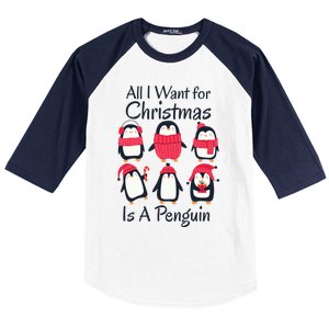 All I Want For Christmas Is A Penguin Xmas Funny Animal Cool Gift Baseball Sleeve Shirt