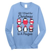 All I Want For Christmas Is A Penguin Xmas Funny Animal Cool Gift Long Sleeve Shirt