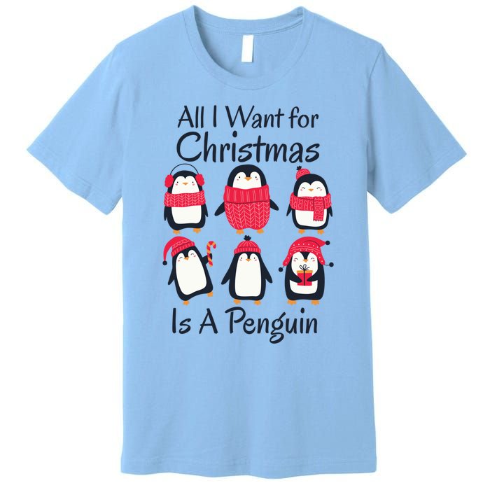 All I Want For Christmas Is A Penguin Xmas Funny Animal Cool Gift Premium T-Shirt