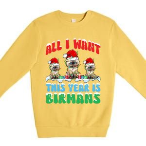 All I Want This Year Is Bir Cat Wearing Christmas Hat Cute Gift Premium Crewneck Sweatshirt