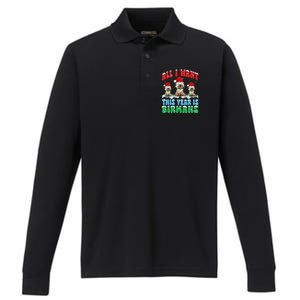 All I Want This Year Is Bir Cat Wearing Christmas Hat Cute Gift Performance Long Sleeve Polo