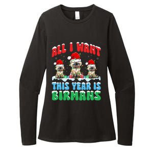 All I Want This Year Is Bir Cat Wearing Christmas Hat Cute Gift Womens CVC Long Sleeve Shirt