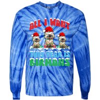 All I Want This Year Is Bir Cat Wearing Christmas Hat Cute Gift Tie-Dye Long Sleeve Shirt