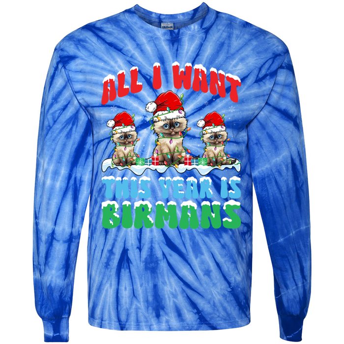 All I Want This Year Is Bir Cat Wearing Christmas Hat Cute Gift Tie-Dye Long Sleeve Shirt