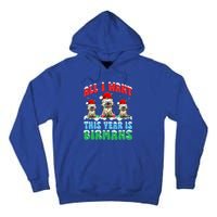 All I Want This Year Is Bir Cat Wearing Christmas Hat Cute Gift Tall Hoodie