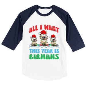 All I Want This Year Is Bir Cat Wearing Christmas Hat Cute Gift Baseball Sleeve Shirt