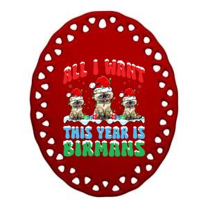 All I Want This Year Is Bir Cat Wearing Christmas Hat Cute Gift Ceramic Oval Ornament