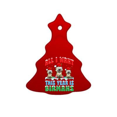 All I Want This Year Is Bir Cat Wearing Christmas Hat Cute Gift Ceramic Tree Ornament