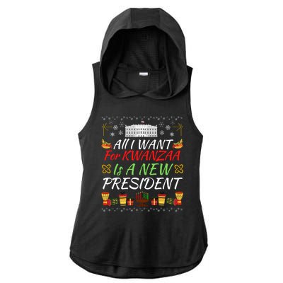 All I Want For Kwanzaa Is A New President Funny Kwanzaa Funny New President Ladies PosiCharge Tri-Blend Wicking Draft Hoodie Tank