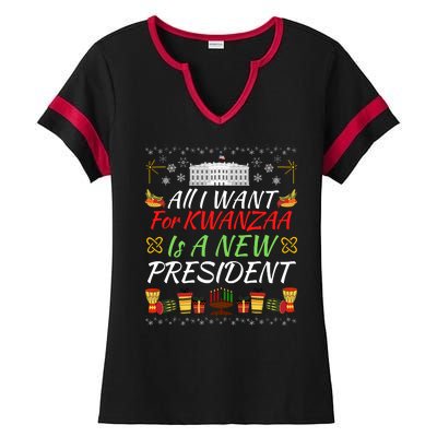 All I Want For Kwanzaa Is A New President Funny Kwanzaa Funny New President Ladies Halftime Notch Neck Tee