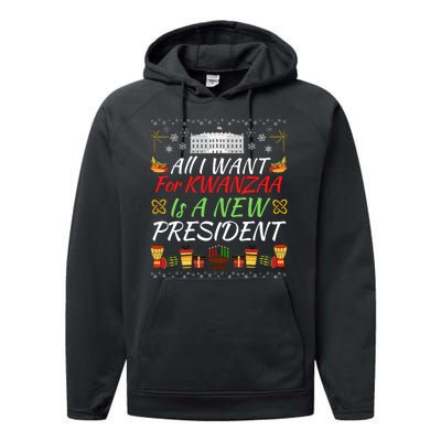 All I Want For Kwanzaa Is A New President Funny Kwanzaa Funny New President Performance Fleece Hoodie