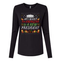 All I Want For Kwanzaa Is A New President Funny Kwanzaa Funny New President Womens Cotton Relaxed Long Sleeve T-Shirt