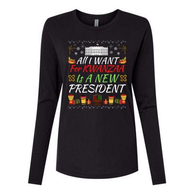 All I Want For Kwanzaa Is A New President Funny Kwanzaa Funny New President Womens Cotton Relaxed Long Sleeve T-Shirt