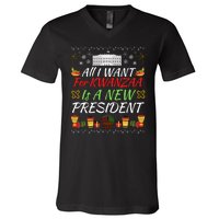 All I Want For Kwanzaa Is A New President Funny Kwanzaa Funny New President V-Neck T-Shirt