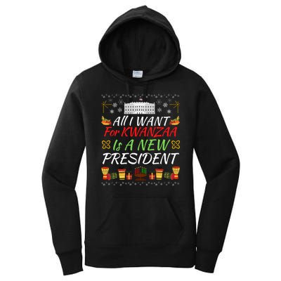 All I Want For Kwanzaa Is A New President Funny Kwanzaa Funny New President Women's Pullover Hoodie