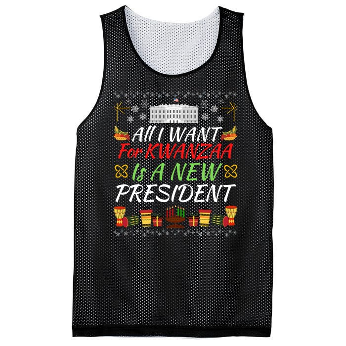 All I Want For Kwanzaa Is A New President Funny Kwanzaa Funny New President Mesh Reversible Basketball Jersey Tank