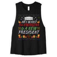 All I Want For Kwanzaa Is A New President Funny Kwanzaa Funny New President Women's Racerback Cropped Tank