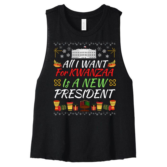 All I Want For Kwanzaa Is A New President Funny Kwanzaa Funny New President Women's Racerback Cropped Tank