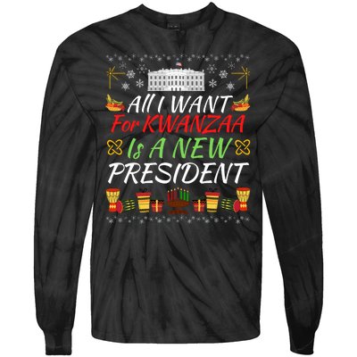 All I Want For Kwanzaa Is A New President Funny Kwanzaa Funny New President Tie-Dye Long Sleeve Shirt