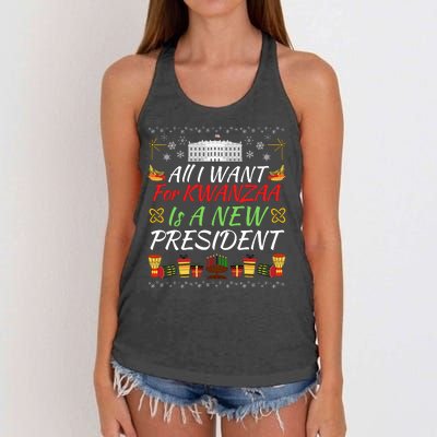 All I Want For Kwanzaa Is A New President Funny Kwanzaa Funny New President Women's Knotted Racerback Tank