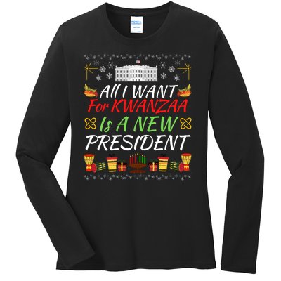 All I Want For Kwanzaa Is A New President Funny Kwanzaa Funny New President Ladies Long Sleeve Shirt