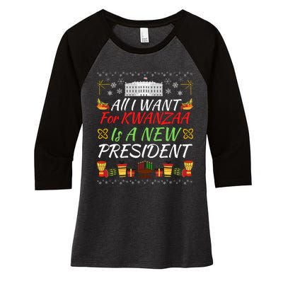 All I Want For Kwanzaa Is A New President Funny Kwanzaa Funny New President Women's Tri-Blend 3/4-Sleeve Raglan Shirt