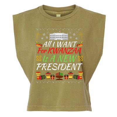 All I Want For Kwanzaa Is A New President Funny Kwanzaa Funny New President Garment-Dyed Women's Muscle Tee