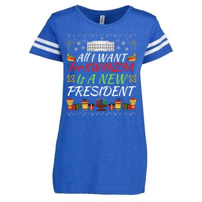 All I Want For Kwanzaa Is A New President Funny Kwanzaa Funny New President Enza Ladies Jersey Football T-Shirt