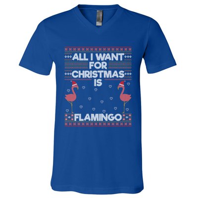 All I Want For Christmas Is A Flamingo Pink Ugly Sweater Meaningful Gift V-Neck T-Shirt