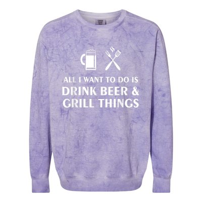 All I Want To Do Is Drink Beer And Grill Things BBQ Cooking Colorblast Crewneck Sweatshirt