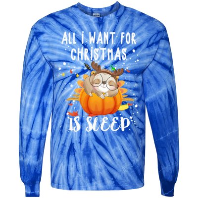 All I Want For Christmas Is Sleep Funny Sloth Pajama Xmas Gift Tie-Dye Long Sleeve Shirt