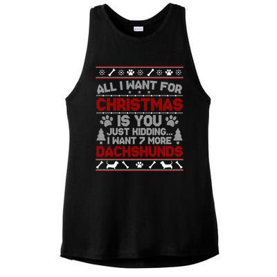 All I Want For Christmas 7 Dachshunds Ugly Sweater Gift Ladies PosiCharge Tri-Blend Wicking Tank