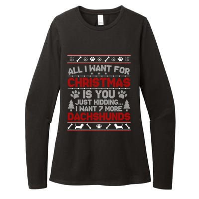 All I Want For Christmas 7 Dachshunds Ugly Sweater Gift Womens CVC Long Sleeve Shirt