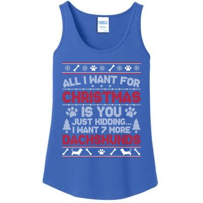 All I Want For Christmas 7 Dachshunds Ugly Sweater Gift Ladies Essential Tank