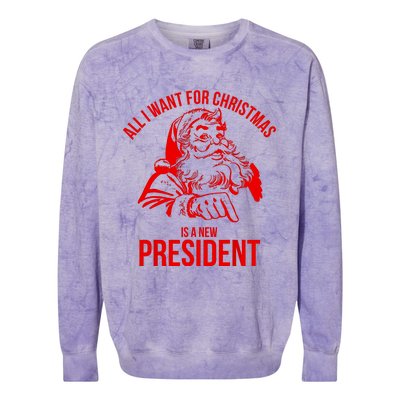 All I Want For Christmas Is A New President Funny Santa Xmas Colorblast Crewneck Sweatshirt