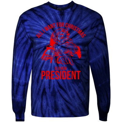 All I Want For Christmas Is A New President Funny Santa Xmas Tie-Dye Long Sleeve Shirt