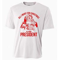 All I Want For Christmas Is A New President Funny Santa Xmas Cooling Performance Crew T-Shirt