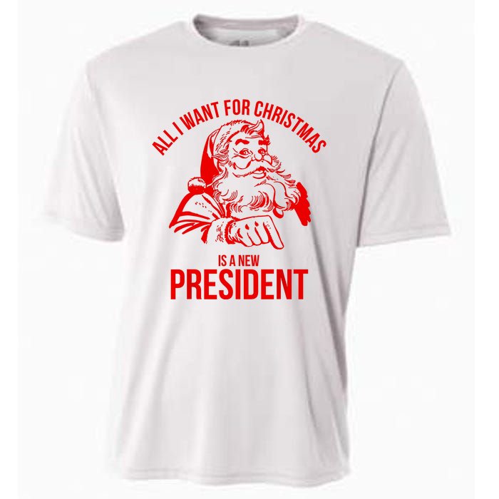 All I Want For Christmas Is A New President Funny Santa Xmas Cooling Performance Crew T-Shirt