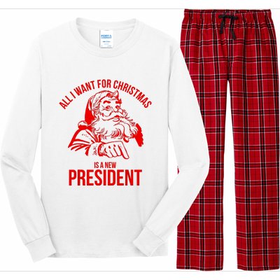 All I Want For Christmas Is A New President Funny Santa Xmas Long Sleeve Pajama Set