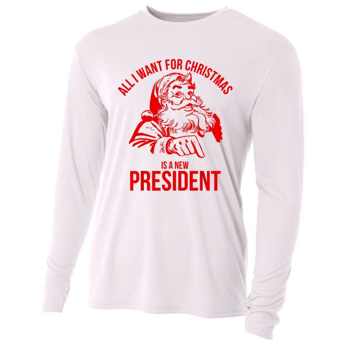 All I Want For Christmas Is A New President Funny Santa Xmas Cooling Performance Long Sleeve Crew