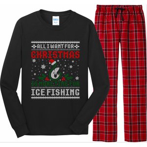 All I Want For Christmas More Ice Fishing Ugly Sweater Gift Long Sleeve Pajama Set