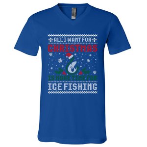 All I Want For Christmas More Ice Fishing Ugly Sweater Gift V-Neck T-Shirt