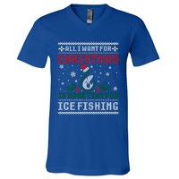 All I Want For Christmas More Ice Fishing Ugly Sweater Gift V-Neck T-Shirt