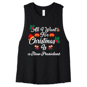 All I Want For Christmas Is New President Women's Racerback Cropped Tank