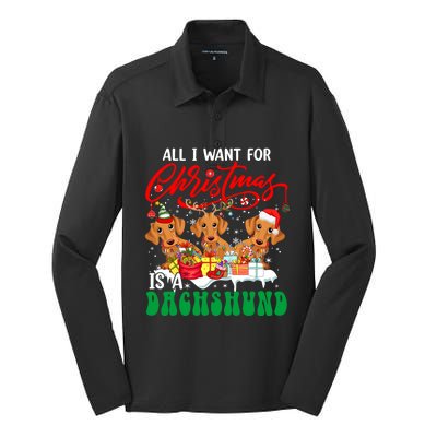 All I Want For Xmas Is A Dachshund Three Santa Reindeer Dogs Funny Gift Silk Touch Performance Long Sleeve Polo