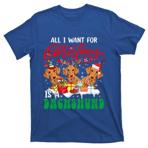 All I Want For Xmas Is A Dachshund Three Santa Reindeer Dogs Funny Gift T-Shirt