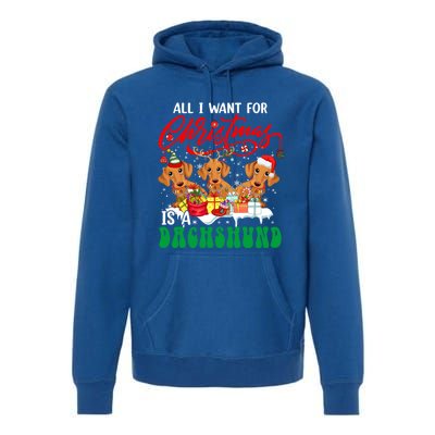 All I Want For Xmas Is A Dachshund Three Santa Reindeer Dogs Funny Gift Premium Hoodie