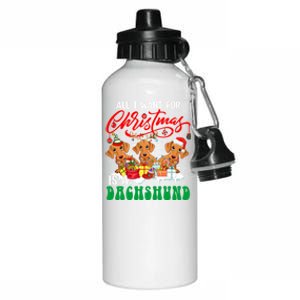 All I Want For Xmas Is A Dachshund Three Santa Reindeer Dogs Funny Gift Aluminum Water Bottle