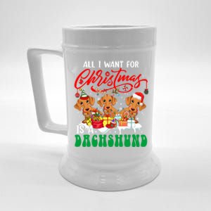 All I Want For Xmas Is A Dachshund Three Santa Reindeer Dogs Funny Gift Beer Stein